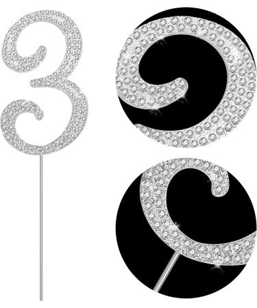 KINBOM Number Cake Topper 4inch Birthday Cake Toppers Numbers Metallic Glitter Rhinestones Cake Topper for Party Anniversary Celebration Birthday Wedding Bling Cake Decorations (Silver 3) - Buy Online on GoSupps.com