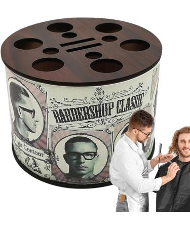 Barber Scissors Storage Holder - Wooden Material Round Barber Tools Storage Holder | Hairdressing Tools Desktop Organizer | Multiple Compartments Barber Scissors Holder for Salons Homes Parlors - Buy Online on GoSupps.com