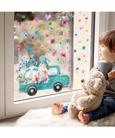 WandSticker4U - Reusable window stickers self-adhesive children's gnome in the car window sticker flowers butterflies spring bedroom children's room decoration large A. Gnome in the Car