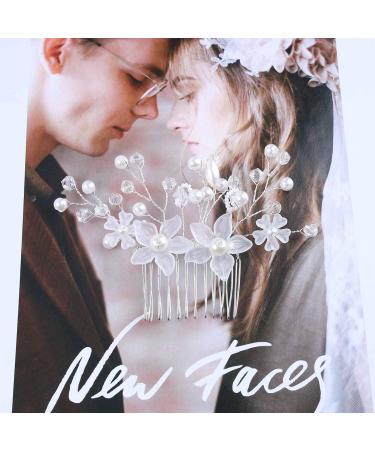 Allereya Crystal Pearl Wedding Hair Comb Barrette Rhinestone Pearl Flower Hair Comb Barrette Silver CZ Flower Bling Bridal French Pearl Head Comb Bride Hair Accessories for Women and Girls (Silver) - Buy Online on GoSupps.com