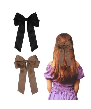2 Pack Bow Hair Clips Pink Hair Bows for Women Girls Large Bow Clips Hair Barrette Hair Accessories(Black Brown)