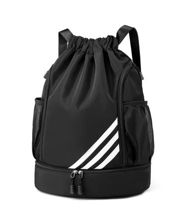 neyrat Large Capacity Gym Drawstring Backpack Sport Backpack Water Resistant String Bag for Men Women Childr (Black)