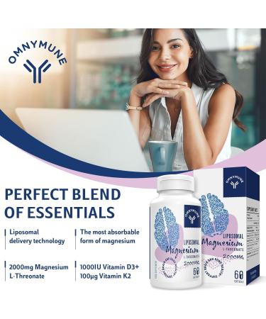 Buy High Strength Liposomal Magnesium L-Threonate 2000mg with Vitamin D3 & K2 - Non-GMO Supplement (60 Pieces 2-Pack) | Fast International Shipping - Buy Online on GoSupps.com