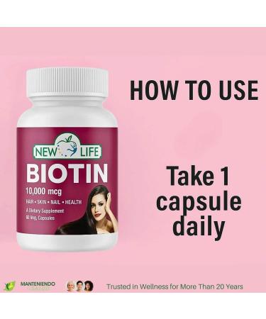 New Life Biotin 10 000mg Hair Support 60 Veg Capsules 60 Capsules - Buy Online on GoSupps.com