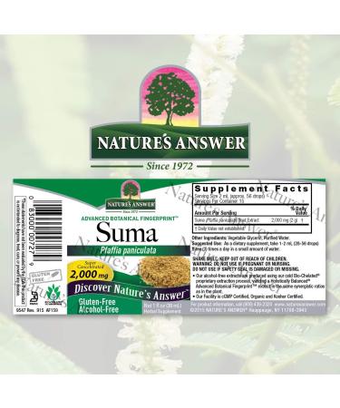 Nature's Answer Suma Root Extract - Brazilian Ginseng | Gluten-Free, Alcohol-Free, Kosher | 1oz for Overall Health & Well-Being - Buy Online on GoSupps.com