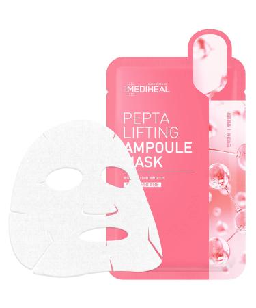 Mediheal Pepta Lifting Ampoule Mask Pack of 15 - Peptides and Collagen Lifting Facial Mask Sheet Revitalizing and Firming Stressed Skin Silky Smooth Cellulose Sheet