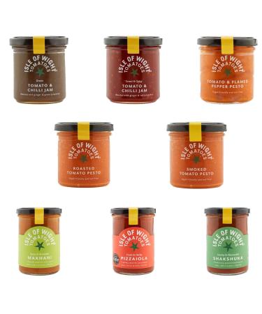 Isle of Wight Tomatoes Sauce Jam & Pesto Jar Pick N Mix | Create Custom Sauces Combo with 8 Flavours | Shakshuka Makhani Pizzaiola Roasted Smoked Flamed Pepper Pesto Chilli-Jam - Pack of 2