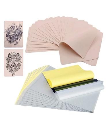 8pcs Tattoo Practice Skin with 15pcs Tattoo Transfer Paper - Gakonp Double Sides 1MM Thick Soft Silicone Thin Fake Skin Tattoo Tracing Paper Kit for Tattoo Beginners Artists 8pcs+15pcs