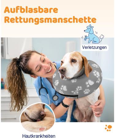 Supet Rewrise Dog Inflatable Recovery Collar | Adjustable Comfortable Protective Neck Collar for Dogs & Cats | Post-Surgery Support (Gray Paw Size L) - Buy Online on GoSupps.com