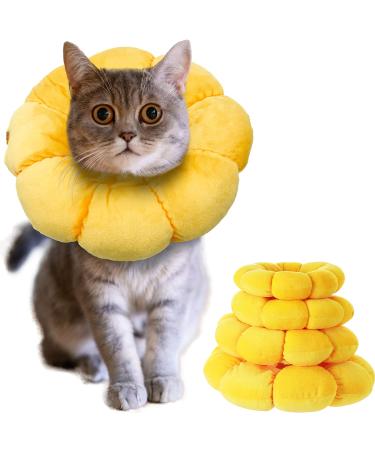 KUDES Cat Small Dog Recovery Collar, Cute Sunflower Neck Cone After Surgery, Adjustable Pet E Collar, Wound Healing Protective Cone Surgery Recovery Elizabethan Collars for Small Pets Sunflower-S(within 4lb)
