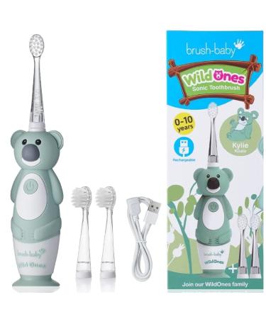 Brush-Baby WildOnes Kids Electric Rechargeable Toothbrush Koala, 1 Handle, 3 Brush Head, USB Charging Cable, for Ages 0-10 (Koala)
