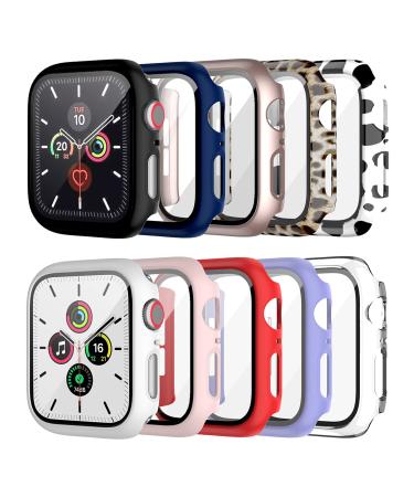 10 Pack Case for Apple Watch Series 3/2/1 38mm with Tempered Glass Screen Protector BHARVEST High Definition Scratch Resistant Hard PC Bumper Cover for Apple Watch Accessories (10 Colors 38mm) Black/Blue/Rose Gold/Leopard/Cow/White/Pink/Red/Purple/Clear 3