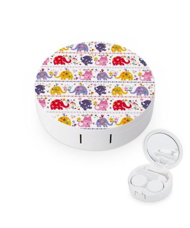 Cute Elephants Round Case For Contact Lens Kit Storage Box with Mirror Printed