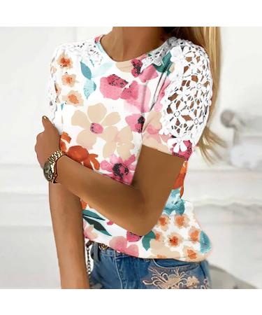 KPYTLBV Women's Lace Crochet Floral Print Short Sleeve Top - XX-Large, Hot Pink - Buy Online on GoSupps.com