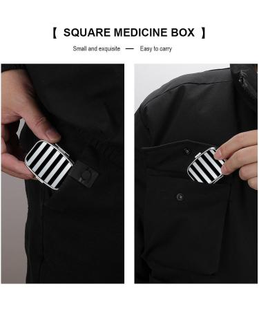 Portable Black and White Striped Pill Box | 2 Compartment Medicine Organizer for Pocket & Purse - Stylish & Decorative - Buy Online on GoSupps.com