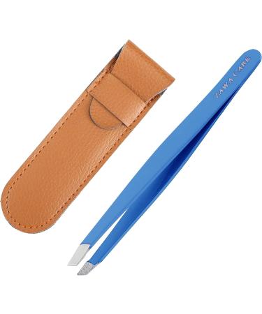 Zawa Care Stainless Steel Slant Precision Tweezers - Bold Blue Eyebrow Tweezers with Travel Case - Buy Online on GoSupps.com