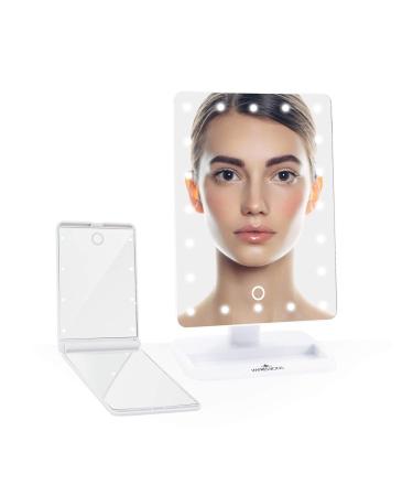 Impressions Vanity Compact Mirrors with LED Lights  Travel Makeup Mirrors with Magnifying Glass Touch XL and Touchup Bundle Portable Rectangular Mirrors with Touch Sensor Switch (White)