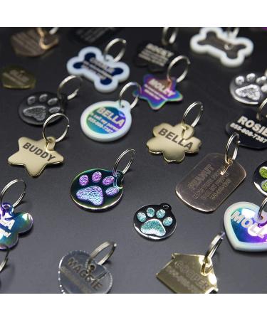 Custom Engraved Round Paw Print Cat Tags in Stainless Steel - Personalized ID with 4 Lines - Gold, Rose Gold, Blue, Black, Nebula Options - Buy Online on GoSupps.com