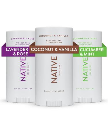 Native Deodorant Contains Naturally Derived Ingredients | Deodorant for Women and Men, Aluminum Free with Baking Soda | Coconut & Vanilla, Lavender & Rose, Cucumber & Mint, Variety Pack of 3 - Buy Online on GoSupps.com