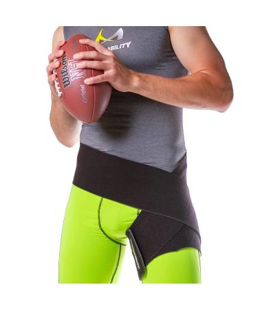 BraceAbility Hip Brace & Groin Strain Wrap | Non-Slip Hamstring & Thigh Compression Support Spica for Pulled Quad Muscle, Arthritis Relief, Inguinal Hernia or Abduction Hip Flexor Injury (One Size) - Buy Online on GoSupps.com