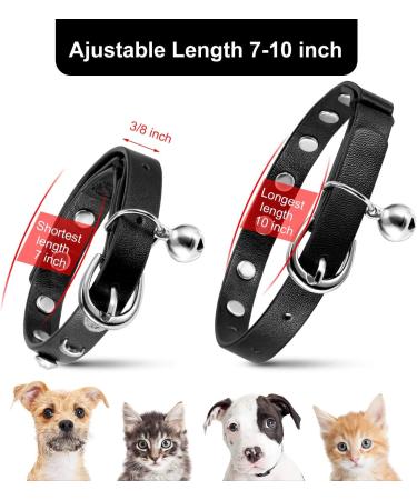 Personalized Leather Cat Collar with Bell and Rhinestone - Adjustable Safety Collar for Cats and Kittens (Black, 7-10 Inch) - Buy Online on GoSupps.com