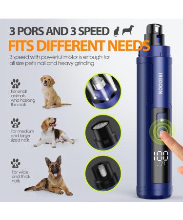 IREDOON PROFI CALL SHIRE - Silent 3-Course Claw Grinder for Dogs with LED Lights | Rechargeable Pet Nail Trimmer for Large Medium & Small Dogs - Blue - Buy Online on GoSupps.com