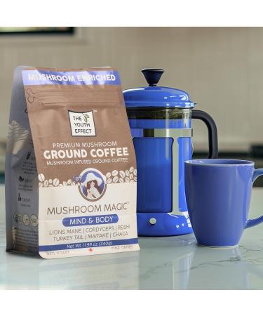 The Youth Effect Think Canadian Ground Mushroom Coffee for better Productivity w/ Organic Cordyceps | Lion's Mane | Reishi | Turkey Tail | Maitake | Chaga Mushrooms Nootropic Mushroom Coffee for better clarity and immune support (Made in Canada 12 oz bag) - Buy Online on GoSupps.com