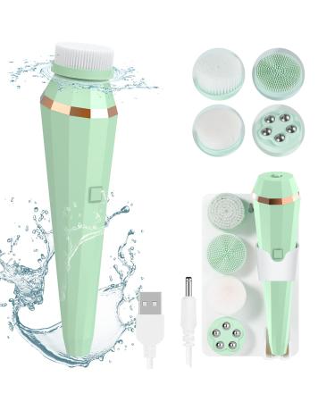 Facial Cleansing Brush, Xawy& Rechargeable Waterproof Face Brush 360° Spin Face Scrubber with 3 Modes 4 Face Brush for Deep Cleansing, Gentle Exfoliating, Removing Blackhead, Massaging
