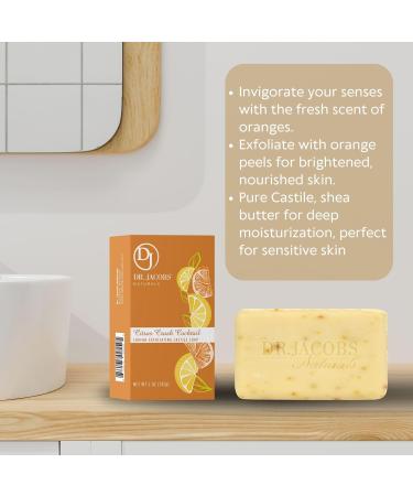 Dr Jacobs Naturals Pure Castile Bar Soap - 5 oz Citrus Crush Cocktail - Triple Milled Loofah Exfoliating Soap - Paraben Sulfate Gluten & GMO Free - Buy Online on GoSupps.com