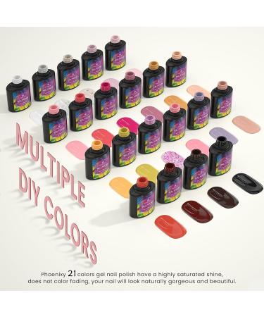 Phoenixy 24 Pcs Autumn Winter Gel Nail Polish Set - White Orange Pink Red Brown Glitter - Soak Off UV Gel with Base Top Coat - Christmas Manicure Gifts for Women - Peachy Pink - Buy Online on GoSupps.com