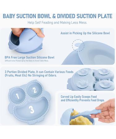 Silicone Baby Weaning Set (10 Pcs) - Adjustable Bib, Suction Bowl, Plate, Fork, Spoon, Cup Kit - Blue - for Babies, Toddlers, Kids - Buy Online on GoSupps.com