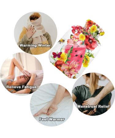 NAANLE Bee Poppy Flower Watermelon Heat Bottle - 1L Transparent Hot Water Bottle with Cover for Pain Relief & Therapy - Ideal for Bed Hands & Feet - Buy Online on GoSupps.com