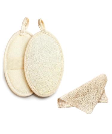 Luffa sponge 3 pieces shower sponge 2-luffa sponges and 1 piece of cotton linen bath towel back scrubbing back brush body scrubber loofah sponge bath shower