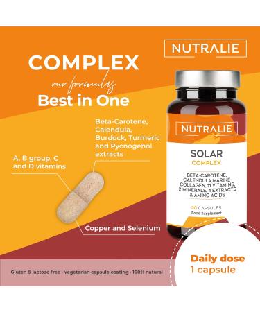 Solar Complex - Sun Tanning Capsules - Beta-Carotene Accelerator Tanning - Tans Protects and Prepares The Skin for Sun Exposure - 30 Capsules - Nutralie - Buy Online on GoSupps.com