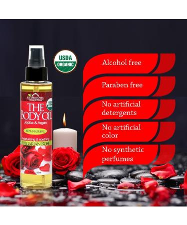 US Organic Romantic Bulgarian Rose Body Oil - USDA Certified, Jojoba & Argan Oil with Vitamin E - Alcohol & Paraben Free - Buy Online on GoSupps.com