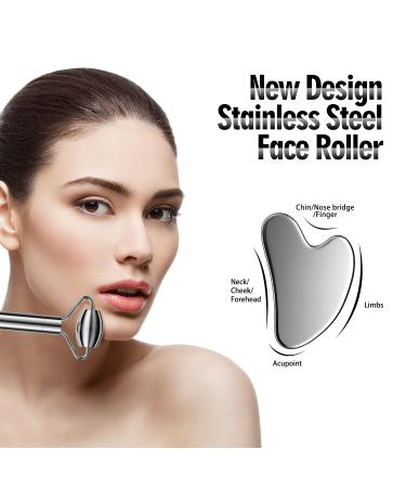 Stainless Steel Face Roller and Gua Sha Set for Facial Microcirculation and Radiant Complexion - 100% Authentic Stainless Steel - Buy Online on GoSupps.com