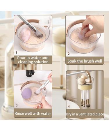 3 in 1 Makeup Brush Cleaner Mat & Bowl Set - Dust-proof Lid Hanging Drying Basket for Brushes & Sponges - Organize & Clean Makeup Tools (Cream - Buy Online on GoSupps.com