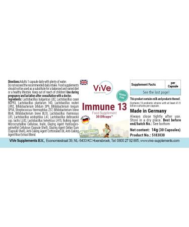 Immune 13 | 30 Delayed-Release Drcaps | 13 Probiotic Strains | 41.5 Billion CFU | Premium German Quality | Vive Supplements - Buy Online on GoSupps.com