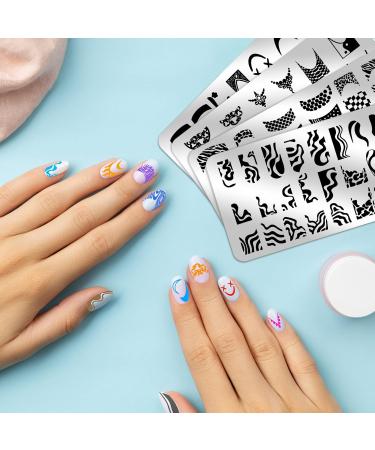 Mwoot Nail Stencil Stamp Set - 4 Geometric Leopard Pattern Plates for French Nail Art Manicure - International Shipping Available - Buy Online on GoSupps.com