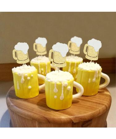Gyufise 24Pcs Cheers Beer Mug Cupcake Toppers Gold Glitter Beers Cake Topper Decorations Cheers Beer Festival Celebrating Birthday Party Supplies B 24pcs - Buy Online on GoSupps.com