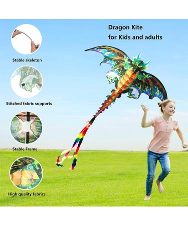 Green Dragon Kite - Easy Flyer for Kids & Adults | Colorful Tail String | Outdoor Sports & Beach Fun - Buy Online on GoSupps.com