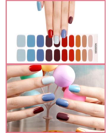 Kalolary 20PCS Nail Adhesive Wrap Nail Gel Polish Strips Full Wraps Nail Polish Stickers Cured Gel Nail Strips Self-Adhesive Gel Nail Wrap Stickers Decals(UV/LED Lamp Required) (Colorful 2) - Buy Online on GoSupps.com