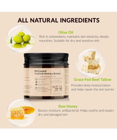 lymznus 100% Grass Fed Beef Tallow for Skin Tallow and Honey Balm Beef Tallow for Face and Body Fast Absorption Tallow Cream Natural Moisturizer Hydrates Deeply Nourish the Skin 4 Oz - Buy Online on GoSupps.com