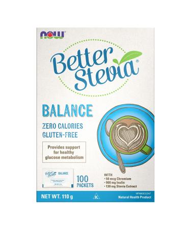 NOW Foods BetterStevia Balance with Chromium and Inulin Zero-Calorie Granulated Sweetener Packets Keto Friendly Suitable for Diabetics No Erythritol 100 Packets