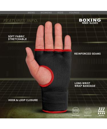 Farabi Sports Inner Hand Wraps for Kids & Adults | Boxing Gloves Bandages | MMA Muay Thai Training | Black L/XL - Buy Online on GoSupps.com