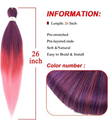 Beyond Beauty 8 Packs Pre Stretched Braiding Hair Synthetic Yaki EZ Braiding Coi Leray Braids Knotless Braiding Hair Extensions Pre Stretched Hot Water Setting Crochet Braids 26Inch(Purple-Red-Pink) 8Packs-26Inch Purple-Red-Pink - Buy Online on GoSupps.com