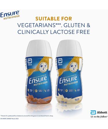 Ensure NutriVigor Nutritonal Shake 220ml x 12 Chocolate Flavour Support Strength Energy and Immunity|Food supplement with Protein 27 Vitamins and Minerals |With Vitamin D Vitamin C and Vitamin B Chocolate 220 ml (Pack of 12) - Buy Online on GoSupps.com