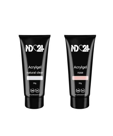 Poly Acrylic Gel Tube Set - Clear & Rose (2 x 30g) | Premium Nail Art Supplies - International Shipping Available - Buy Online on GoSupps.com