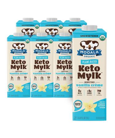 Mooala  Organic Vanilla Crme Keto Mylk, 1L (Pack of 6)  Shelf-Stable, Keto-certified, Non-Dairy, Gluten-Free, Plant-Based Milk With  1g Carb per Serving