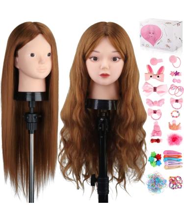 Topdirect 60cm/23.5 inch 80% real hair hair hairy head makeup doll head make make-up hairdresser exercise head practice shop window doll head with diy hair hairstyles set brown - Buy Online on GoSupps.com
